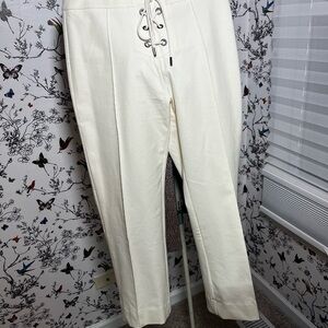 Frame Cream Lace-Up Stretch Cotton Trousers
